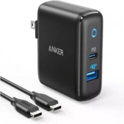 ANKER POWERPORT 33W DUAL-PORT USB-C & USB-A WALL CHARGER W/ 3 INCH C-C CABLE - BLACK (ANKER 25)