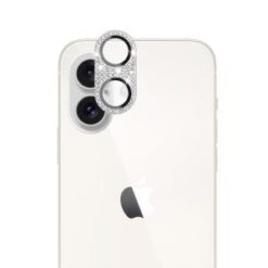 For iPhone 16 Plus 6.7 inch Diamond Bling Camera Lens Full Tempered Glass - Silver