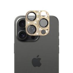 iPhone 16 Pro 6.3 inch Diamond Bling Camera Lens Full Tempered Glass - Gold