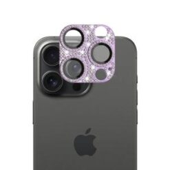 iPhone 16 Pro 6.3 inch Diamond Bling Camera Lens Full Tempered Glass - Purple
