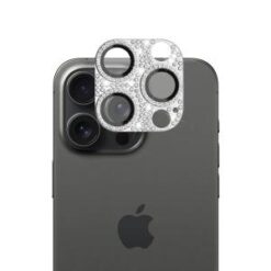 iPhone 16 Pro 6.3 inch Diamond Bling Camera Lens Full Tempered Glass - Silver
