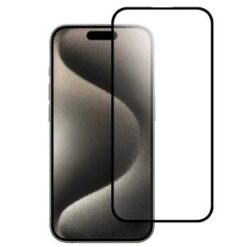 For iPhone 16 Plus 6.7 inch Bulk White Paper Card Package Black edged Tempered Glass (Black)