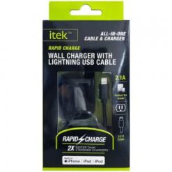 ITEK Wall Charger with certified Lightning Cable - All in one cable &charger - LWCK-16/1317 - Black