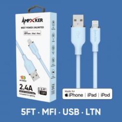 5 FT [USB - LIGHTNING] - MFI Apple Certified - 2.4A Fast Charging Silicone Cable - Blue/Silver (LANE