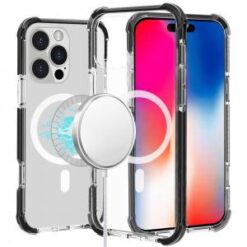 iPhone 16 Pro 6.3 inch Acrylic [Magnetic Circle] Tough 2.5mm Transparent ShockProof Hybrid - Bla