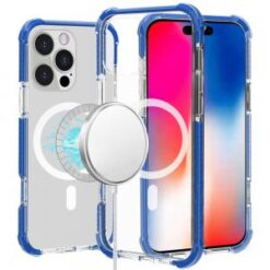 iPhone 16 Pro 6.3 inch Acrylic [Magnetic Circle] Tough 2.5mm Transparent ShockProof Hybrid - Blu