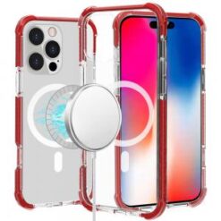 iPhone 16 Pro 6.3 inch Acrylic [Magnetic Circle] Tough 2.5mm Transparent ShockProof Hybrid - Red