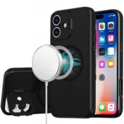 iPhone 16 6.1 inch Magnetic Ring Circle Camera Cap KickStand Hybrid UV Paint Matte Finish Case -