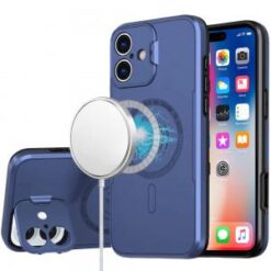 iPhone 16 6.1 inch Magnetic Ring Circle Camera Cap KickStand Hybrid UV Paint Matte Finish Case -