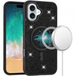 For iPhone 16 Plus 6.7 inch Diamond [Magnetic Circle] with CD Pattern Hybrid - Black
