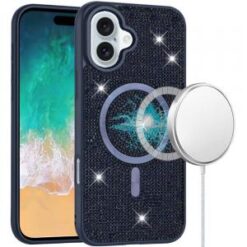 For iPhone 16 Plus 6.7 inch Diamond [Magnetic Circle] with CD Pattern Hybrid - Blue