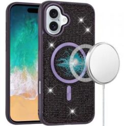 For iPhone 16 Plus 6.7 inch Diamond [Magnetic Circle] with CD Pattern Hybrid - Purple