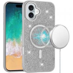For iPhone 16 Plus 6.7 inch Diamond [Magnetic Circle] with CD Pattern Hybrid - White