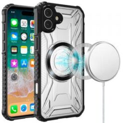 For iPhone 16 Plus 6.7 inch [Magnetic Circle] CD Pattern Transparent Rugged Hybrid - Black