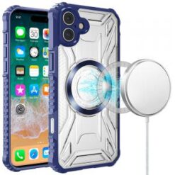 For iPhone 16 Plus 6.7 inch [Magnetic Circle] CD Pattern Transparent Rugged Hybrid - Dark Blue