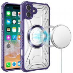 For iPhone 16 Plus 6.7 inch [Magnetic Circle] CD Pattern Transparent Rugged Hybrid - Purple