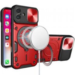 iPhone 16 6.1 inch Magnetic Ring Circle Bling Chrome 3in1 Hybrid Case - Pink