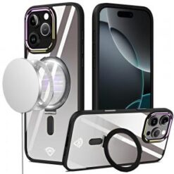 iPhone 16 Pro Max 6.9 inch Dazzle [Magnetic Circle] Kickstand Alloy Chrome Transparent Hybrid -