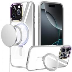 iPhone 16 Pro Max 6.9 inch Dazzle Magnetic Ring Stand Alloy Chrome Transparent Hybrid Case Cover