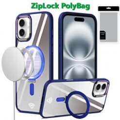 For iPhone 16 Plus 6.7 inch Dazzle [Magnetic Circle] Kickstand Alloy Chrome Transparent Hybrid - Nav