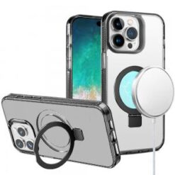 iPhone 16 Pro Max 6.9 inch Dotted Edged Line Transparent HQ Magnetic Ring Stand Hybrid - Black