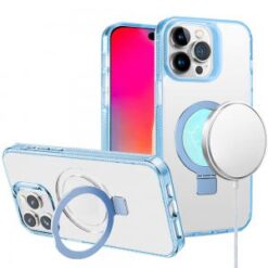iPhone 16 Pro 6.3 inch Dotted Edged Line Transparent HQ Magnetic Ring Stand Hybrid - Light Blue