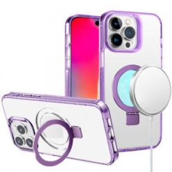 iPhone 16 Pro 6.3 inch Dotted Edged Line Transparent HQ Magnetic Ring Stand Hybrid - Light Purpl