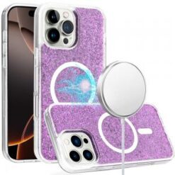 iPhone 16 Pro Max 6.9 inch Epoxy Glitter [Magnetic Circle] ShockProof Hybrid 2.5mm Thick - Hot P