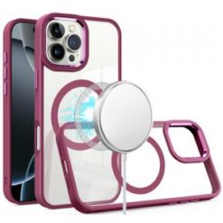 iPhone 16 Pro Max 6.9 inch Greatest Clear Acrylic Thick Metal Button Hybrid - Burgundy