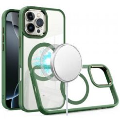 iPhone 16 Pro Max 6.9 inch Greatest Clear Acrylic Thick Metal Button Hybrid - Midnight Green