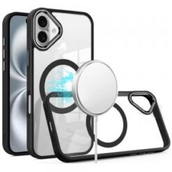 For iPhone 16 Plus 6.7 inch Greatest Clear Acrylic Thick Metal Button Hybrid - Black