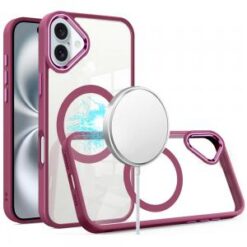 For iPhone 16 Plus 6.7 inch Greatest Clear Acrylic Thick Metal Button Hybrid - Burgundy