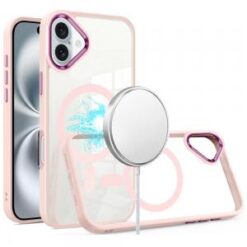 For iPhone 16 Plus 6.7 inch Greatest Clear Acrylic Thick Metal Button Hybrid - Light Pink