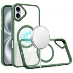 For iPhone 16 Plus 6.7 inch Greatest Clear Acrylic Thick Metal Button Hybrid - Midnight Green