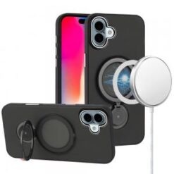 iPhone 16 6.1 inch Hoop Kickstand [Magnetic Circle] HD Transparent Chrome Hybrid - Purple