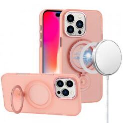 iPhone 16 Pro 6.3 inch Hoop Kickstand [Magnetic Circle] HD Transparent Chrome Hybrid - Pink