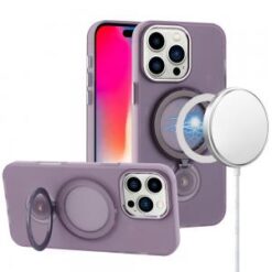 iPhone 16 Pro 6.3 inch Hoop Kickstand [Magnetic Circle] HD Transparent Chrome Hybrid - Purple