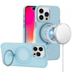 iPhone 16 Pro 6.3 inch Hoop Kickstand [Magnetic Circle] HD Transparent Chrome Hybrid - Sky Blue