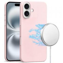 iPhone 16 6.1 inch PU Leather with inner [Magnetic Circle] Colored Metal Buttons - Rose Pink