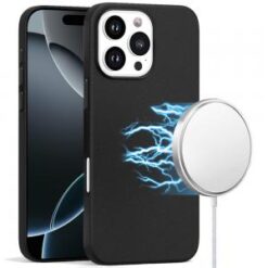 iPhone 16 Pro 6.3 inch PU Leather with inner [Magnetic Circle] Colored Metal Buttons - Black