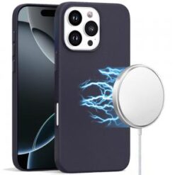 iPhone 16 Pro 6.3 inch PU Leather with inner [Magnetic Circle] Colored Metal Buttons - Ink