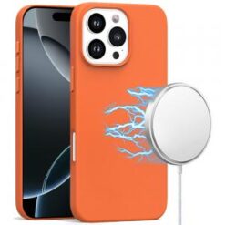 iPhone 16 Pro 6.3 inch PU Leather with inner [Magnetic Circle] Colored Metal Buttons - Orange