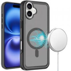 For iPhone 16 Plus 6.7 inch Glossy Oil Premium Hybrid Case Cover - Black