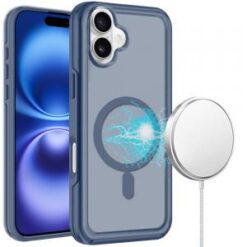 For iPhone 16 Plus 6.7 inch Glossy Oil Premium Hybrid Case Cover - Dark Blue