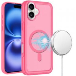 For iPhone 16 Plus 6.7 inch Glossy Oil Premium Hybrid Case Cover - Hot Pink