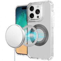 iPhone 16 Pro Max 6.9 inch Magnetic Ring Circle Bling Chrome 3in1 Hybrid Case - Clear