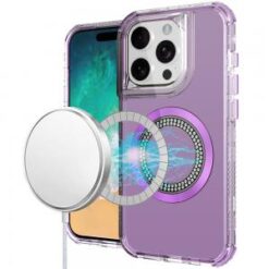 iPhone 16 Pro Max 6.9 inch Magnetic Ring Circle Bling Chrome 3in1 Hybrid Case - Purple