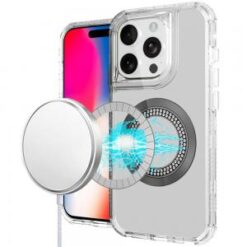 iPhone 16 Pro 6.3 inch Magnetic Ring Circle Bling Chrome 3in1 Hybrid Case - Clear
