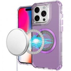 iPhone 16 Pro 6.3 inch Magnetic Ring Circle Bling Chrome 3in1 Hybrid Case - Purple