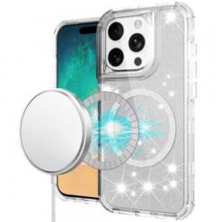 iPhone 16 Pro Max 6.9 inch Magnetic Ring Glitter 3in1 Hybrid Case Cover - Clear